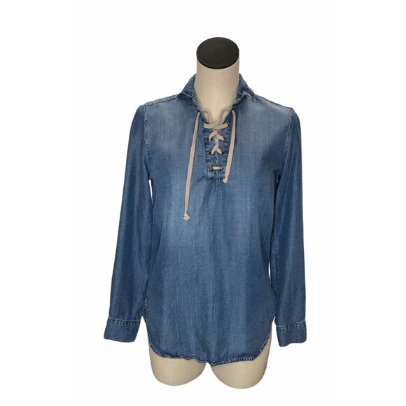 Workshop Republic Tencil Blue Denim Jean Shirt Women S Top Boho Long Sleeve - Picture 1 of 7
